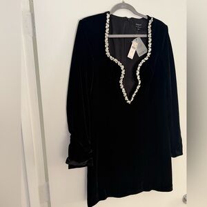 Bardot Black Velvet Dress with Diamond Accents